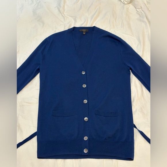 J. Crew 100% Merino Wool Blue Cardigan with Waist Tie Size XXS - Picture 2 of 5
